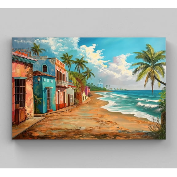 Beach Of Puerto Rico Painting, Canvas Print, Puerto Rican Wall Art, Puerto Rico Framed Print, Puerto Rico Gift, Oil Painting Print, Unframed Canvas Size 8x12