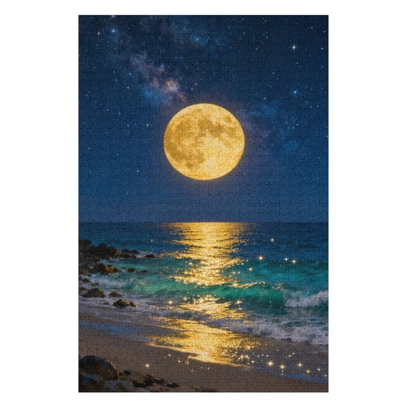 Beach Puzzle for Adults 1000 Piece Ocean Moon Nature Art Scenery Jigsaw Puzzle, Colorful Magic Beach Themed Challenge, Relaxing DIY Puzzle for Family Game Night, Home Wall Dcor Gift, 30x20 in
