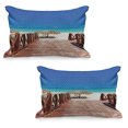 thumbnail image 1 of Beach Quilted Pillowcover Set of 2, Walkway Heads to Sandy Beach Resort in Cuba Summer Day Hot Burnt Ocean, Standard Queen Size Pillow Cover Bedroom, 36" x 20", Chocolate Navy Turquoise, by Ambesonne, 1 of 1