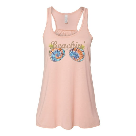 "Beach Racerback, Tie Dye Beachin', Beach Tank, Tie Dye Tank, Women's Beach Top, Soft Bella Canvas, Vacay Tank, Beach Girl, Swimsuit Cover, Peach, SMALL"