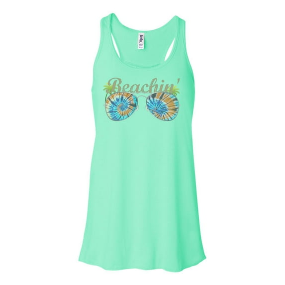 "Beach Racerback, Tie Dye Beachin', Beach Tank, Tie Dye Tank, Women's Beach Top, Soft Bella Canvas, Vacay Tank, Beach Girl, Swimsuit Cover, Mint , LARGE"