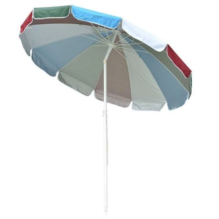 Beach Rainbow Umbrella Sunshade with Tilt Sand Anchor UV Protection