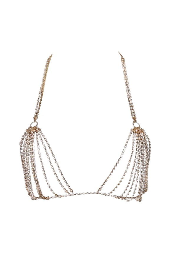 Beach Rave-Bra Body Chain Adjustable-Multilaye Rhinestone-Chain for Women Party Nightclub Sparkly Body Jewelry