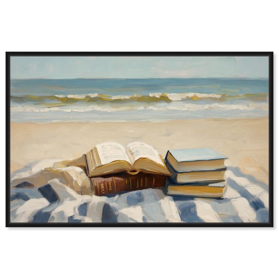 Beach Reading Canvas Coastal Art by Art Remedy, Black Frame, 15 x 10