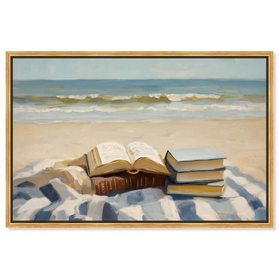 Beach Reading Canvas Coastal Art by Art Remedy, Gold Frame, 24 x 16