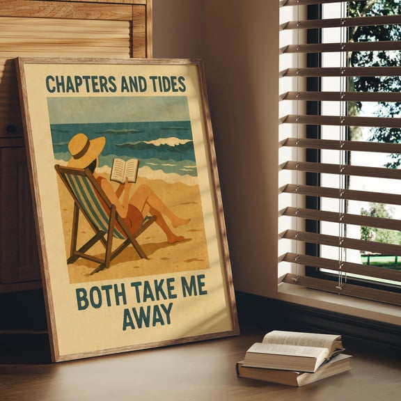 Beach Reading Chapters and Tides Coastal Quote Wall Art, Unframed Canvas 8x10in