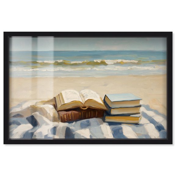 Beach Reading Shadowbox Print Coastal Art by Art Remedy, Black Frame, 30 x 20