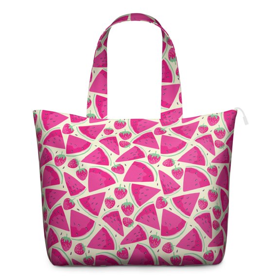 Beach-Ready Watermelon Pattern Weekender Bag - Durable Shoulder Tote with Secure Closure & Organized Storage Compartments