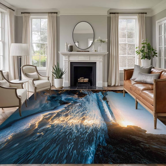 Beach Reef Area Rug 6x9 Washable Rug Non Slip Shiny Sunset Ocean Waves Natural Seaside Large Area Rug Soft Stainresistant Indoor Floor Carpet for Living Room Bedroom Home Office Dining Room Nursery