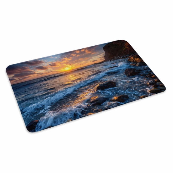Beach Reef Doormat Country Sunset Ocean Waves Reef Beach Non Slip Low Profile Rubber Door Mat Washable Absorbent Indoor Front Door Mat Entryway Rug Entrance Carpet 16x24 Inch
