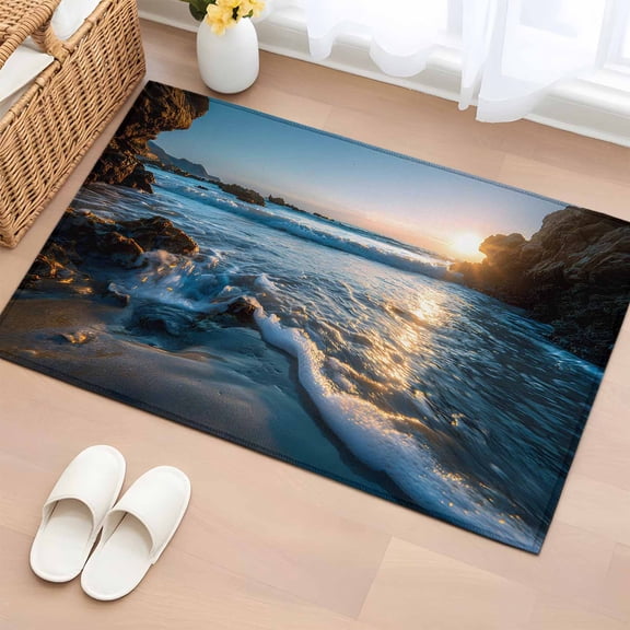 Beach Reef Entryway Rug 2'x3'&nbsp; Non Slip Front Door Mats, Shiny Sunset Ocean Waves Natural Seaside Entrance Rugs Indoor Outdoor Carpet, Washable Floor Mats Small Area Rug for Bedroom Kitchen