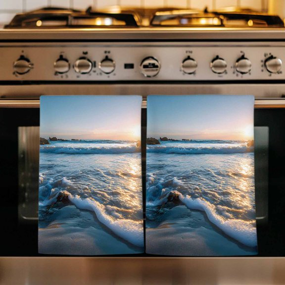 Beach Reef Kitchen Towels Set of 1, Shiny Sunset Ocean Waves Natural Seaside Absorbent Dish Towels for Kitchen, Microfiber Hand Towel, Quick Drying Tea Towel for Cleaning Decorative Dishcloths