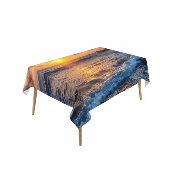 Beach Reef Table Cloth, Waterproof Tablecloth for Rectangle Tables, Beach Sunset Ocean Waves Natural Scenery Reusable Washable Fabric Table Cover for Restaurant Kitchen Dining Tables 60"x120"