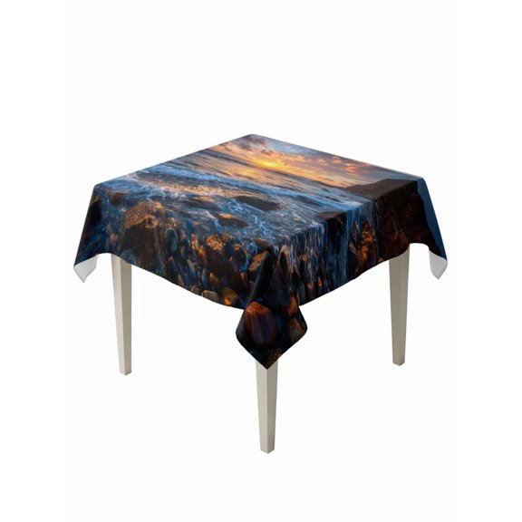 Beach Reef Table Cloth, Waterproof Tablecloth for Square Tables, Beach Sunset Ocean Waves Natural Scenery Reusable Washable Fabric Table Cover for Restaurant Kitchen Dining Tables 54"x54"