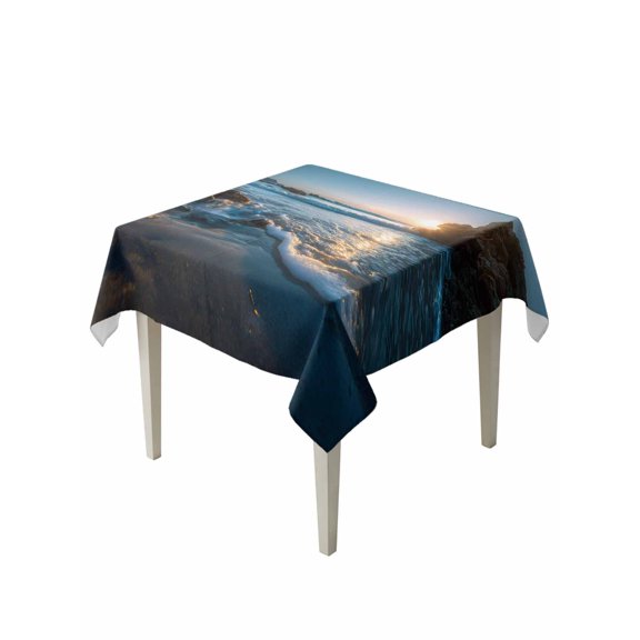 Beach Reef Table Cloth, Waterproof Tablecloth for Square Tables, Shiny Sunset Ocean Waves Natural Seaside Reusable Washable Fabric Table Cover for Restaurant Kitchen Dining Tables 54"x54"