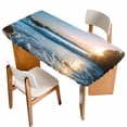 thumbnail image 1 of Beach Reef Table Cloths for 4 Foot Rectangle Tables, Shiny Sunset Ocean Waves Natural Seaside Patio Waterproof Elastic Fitted Tablecloths, Washable Rectangular Table Cover for Camping, 1 of 8
