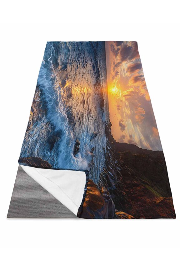 Beach Reef Yoga Towel for Hot Yoga Non Slip, Beach Sunset Ocean Waves Natural Scenery Yoga Mat Towel Absorbent Yoga Sweat Towels Microfiber Hot Yoga Blanket for Bikram Pilates 26"x70"