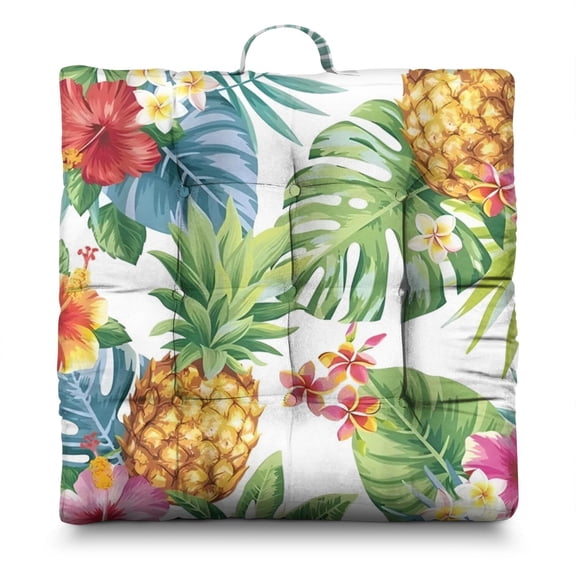 Beach Resort Seat Cushion&nbsp;– 22x22 Inch Floor Pillow, Dutch Velvet, Luxury Tropical Floral Print (Upscale Island Living)