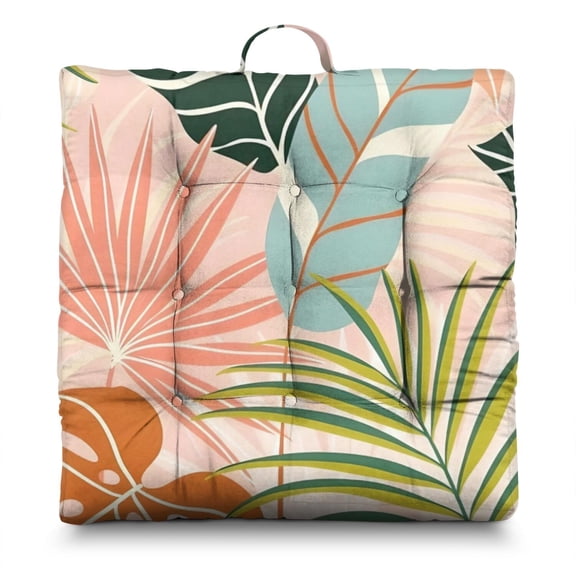 Beach Resort Seat Cushion – 22x22 Inch Floor Pillow, Dutch Velvet, Luxury Tropical Floral Print (Upscale Island Living)