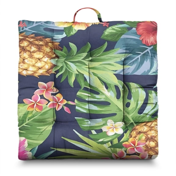 Beach Resort Seat Cushion&nbsp;– 22x22 Inch Floor Pillow, Dutch Velvet, Luxury Tropical Floral Print (Upscale Island Living)