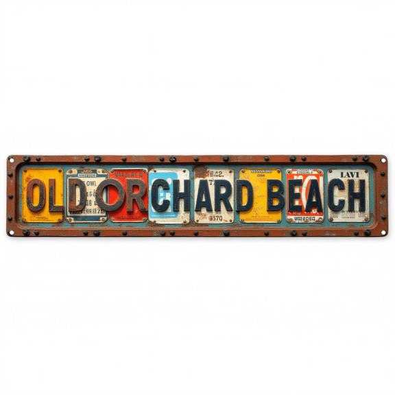 Beach Resort Street Sign 164 Inch Tin Art "OLD ORCHARD BEACH" for Patio Bar Bedroom Vintage Decor