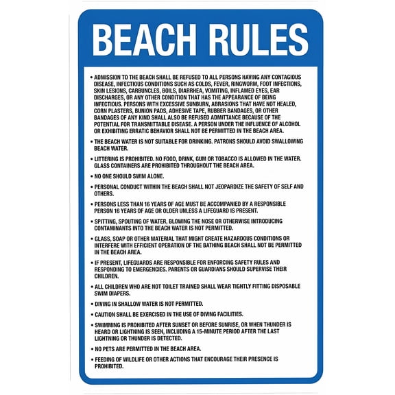 Beach Rules 8"x12" Warning Sign, Metal Security Sign, Safety Wall Decor, Home Business Yard Office Street Indoor Outdoor Easy Mount Sign
