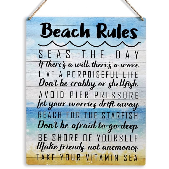 Beach Rules Artwork Wood Sign Rustic Farmhouse Style Live a Porpoiseful Life Beach Wooden Sign Hanging Plaque 8x10 Inch Summer Home Outdoor Decor for Presents
