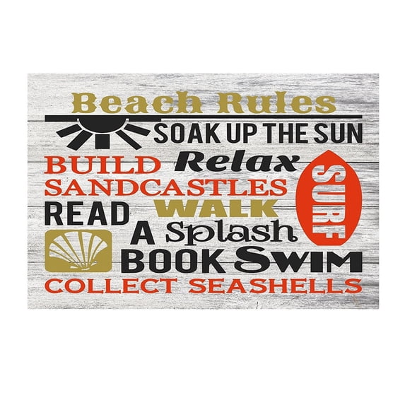 Beach Rules Home Decor Shabby Chic Beach Metal Sign - 12" x 8"