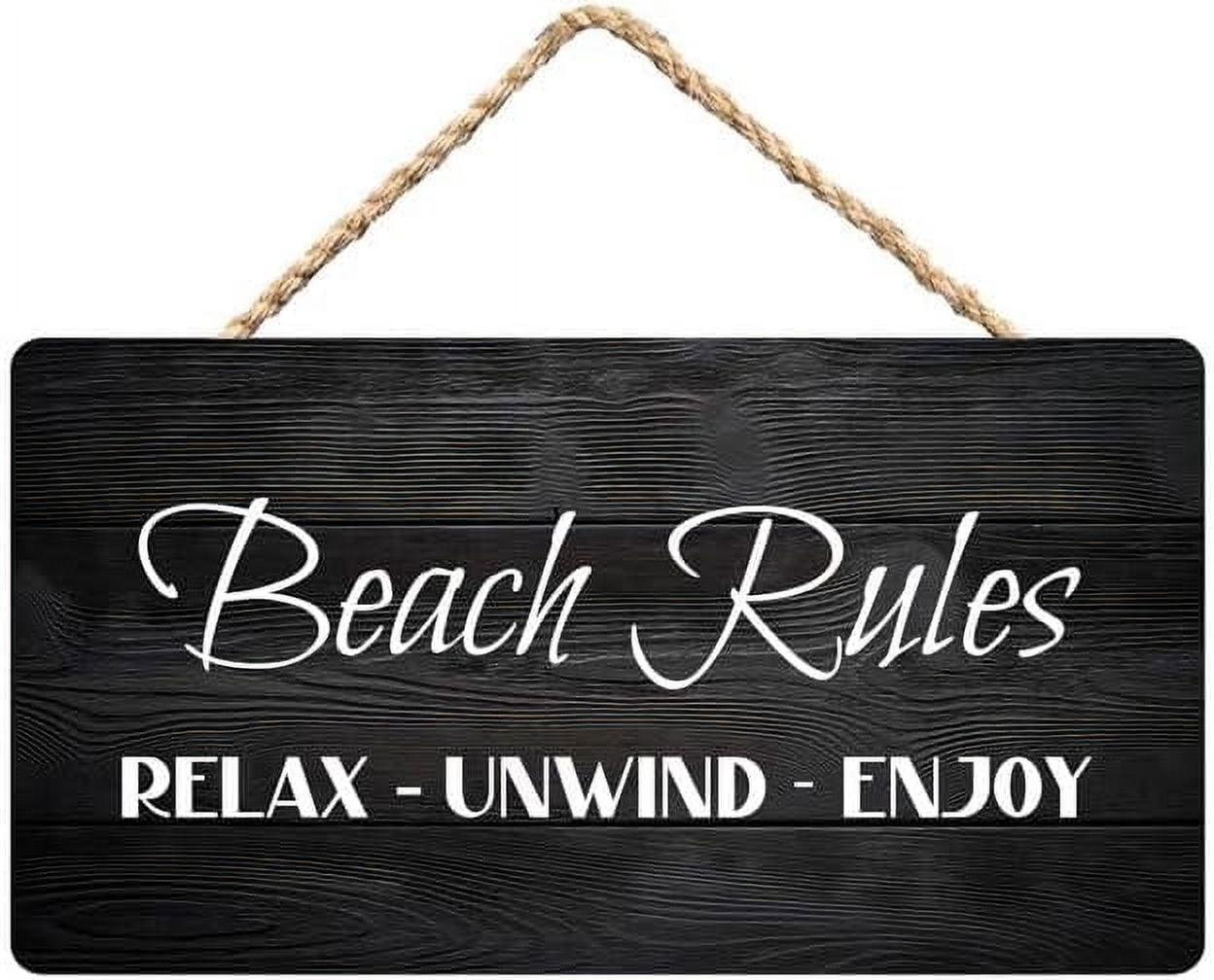 Beach Rules Relax Unwind Enjoy Wooden Hanging Sign, Coastal Home Decor ...