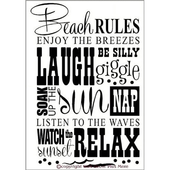 Beach Rules Subway Art Phrases and Quote Wall Decals Sticker 23x15 Black
