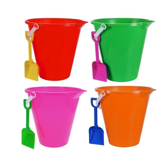 Beach Sand Bucket Set 4 Pack with Shovels Plastic Sand Pails 7 x 6 x 7 Inch Color May Vary