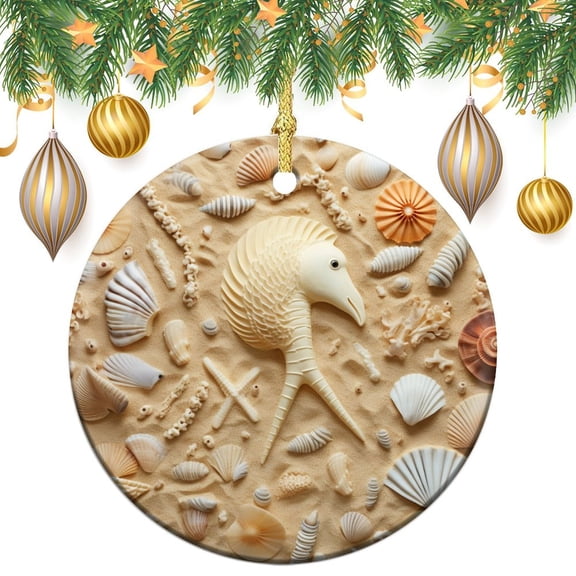 Beach Sand Shell Christmas Ceramic Ornament Ocean Beach Nautical Print Two Sides Printed Christmas Ornaments Christmas Home Office Tree Decorations Housewarming Gift