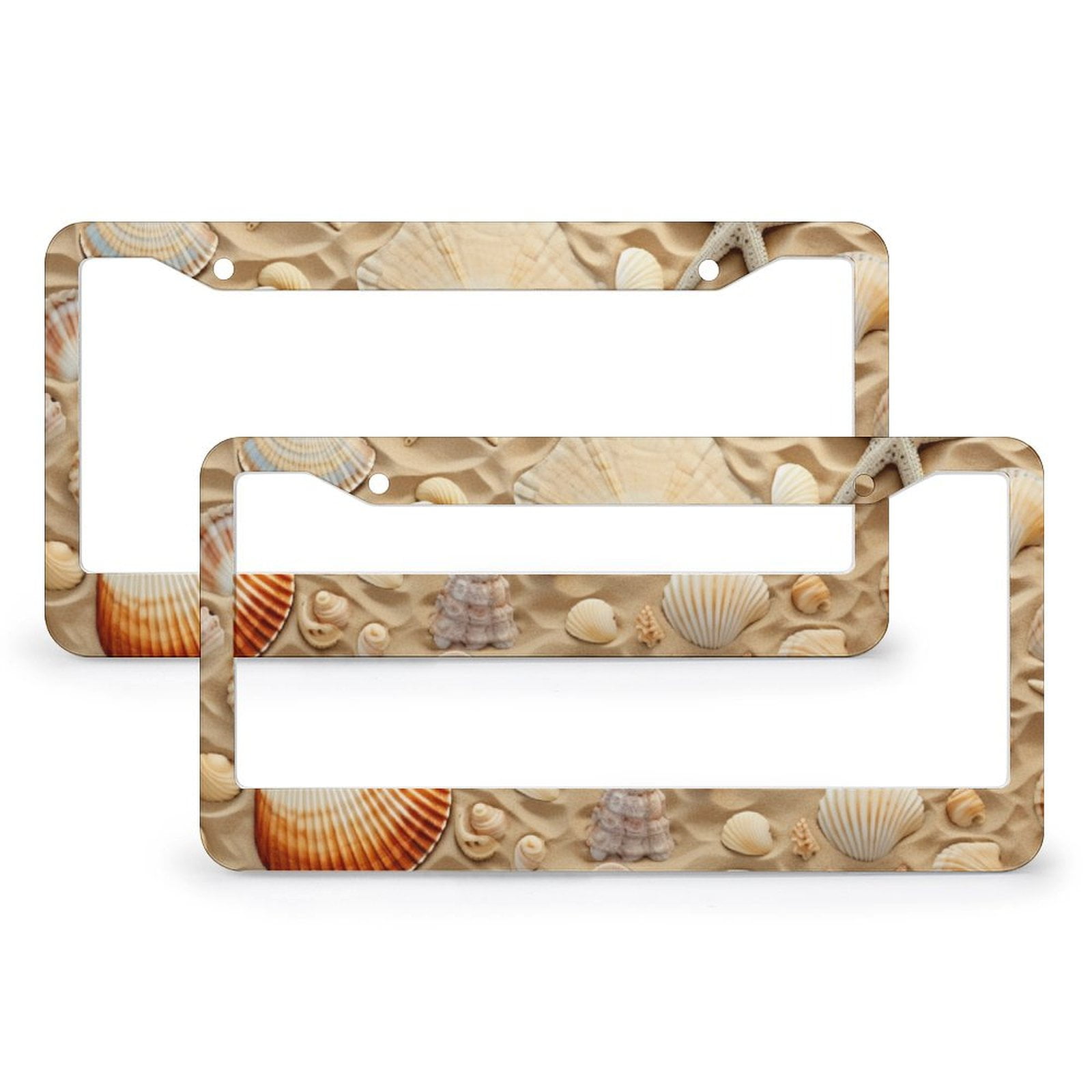 Beach Sand Shell License Plate Cover 2 PCS Starfish Sand Wave Ocean Sea ...