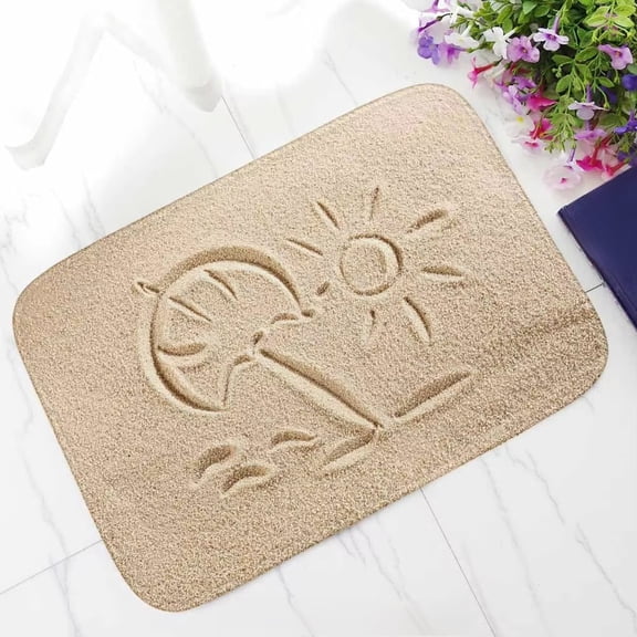 Beach Sand Sun Palm Umbrella Print Flannel Doormat Non Slip Washable Rug Home Decor