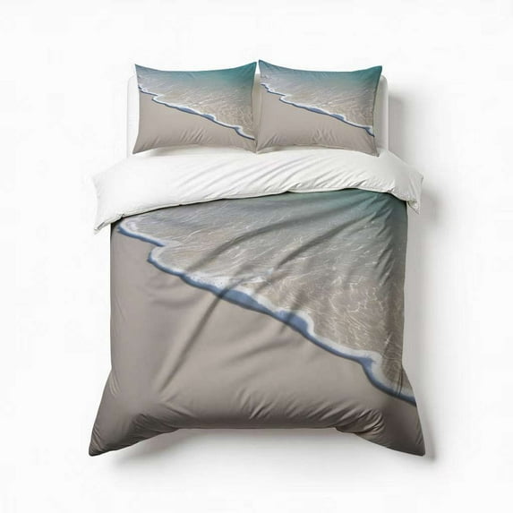 Beach Sand Waves Blue Bedding Set 3 Pcs Soft Microfiber Quilt Cover For Bedroom Decor, Comforter Cover With 2 Pillowcase