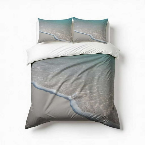 Beach Sand Waves Blue Bedding Set 3 Pcs Soft Microfiber Quilt Cover For Bedroom Decor, Comforter Cover With 2 Pillowcase