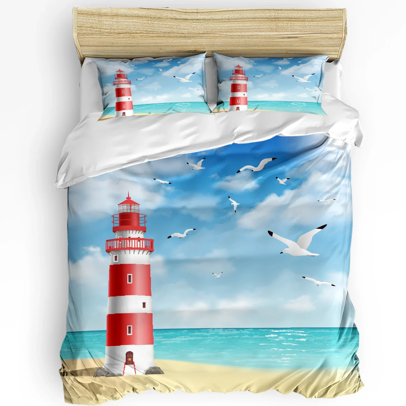 Beach Sand Waves StarShell Conch Bedding Set 3pcs Duvet Cover