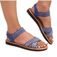 thumbnail image 1 of Beach Sandals For Women Glitter Criss-Cross Strap Elastic Ankle Back Open Toe Summer Casual Non-Slip Vacation Shoes (6.5, Navy), 1 of 9
