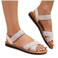 thumbnail image 1 of Beach Sandals For Women Glitter Criss-Cross Strap Elastic Ankle Back Open Toe Summer Casual Non-Slip Vacation Shoes (9.5, White), 1 of 9