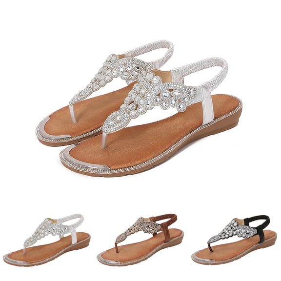 Beach Sandals for Woman,Womens Summer Shoes,Cute Sandals for Women,Womens Sandals Flower Low Heel Dressy Sandals Elastic Ankle Strap Rhinestone Summer Comfortable Shoes,Silver,5.5