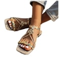 thumbnail image 1 of Beach Sandals Women Braided Band Square Open Toe Slingback Flat Shoes Casual Nonslip Bohemian Beaded Walking Shoes Khaki Size 6.5, 1 of 6