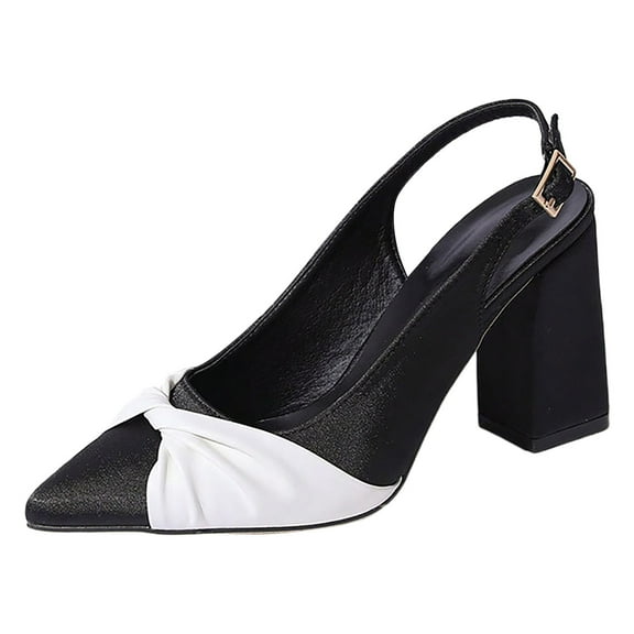 Beach Sandals for Woman 2024 Spring European and Fashion Versatile Pointed Color Blocked Thick Heels Large Heels Women's Shoes Black 38