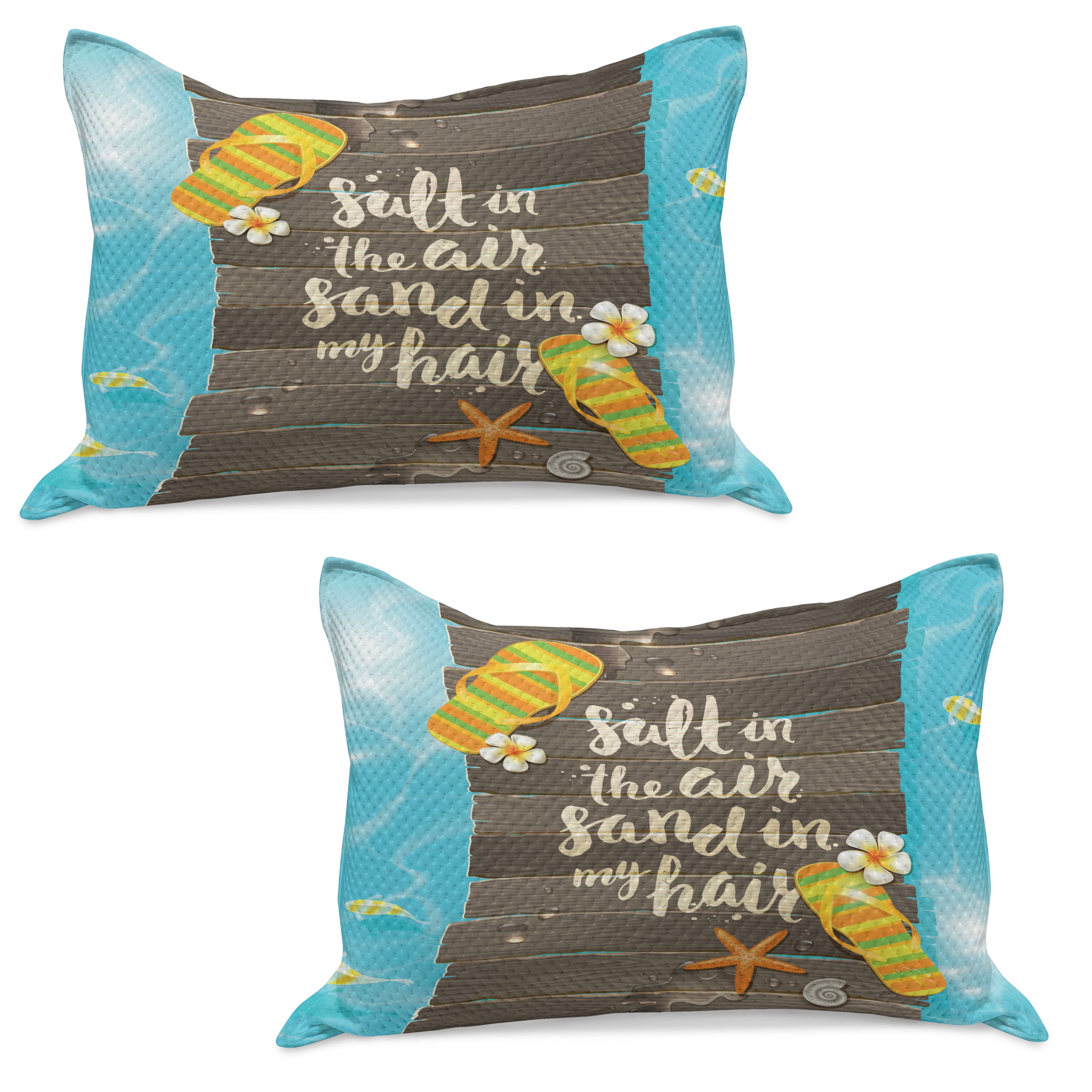 Beach Saying Knitted Quilt Pillowcover Set of 2, Salt in the Air Sand