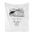 thumbnail image 1 of Beach Saying Soft Flannel Fleece Blanket, Take Me to the Ocean 1986 Lettering Minimalist Illustration of Surf Waves, Cozy Plush for Indoor and Outdoor Use, 50" x 70", Black and White, by Ambesonne, 1 of 6
