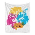 thumbnail image 1 of Beach Saying Soft Flannel Fleece Blanket, Tropical Hawaiian Hibiscus Flower Bouquet and Surf up Phrase with Paddle Board, Cozy Plush for Indoor and Outdoor Use, 50" x 70", Multicolor, by Ambesonne, 1 of 5
