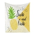 thumbnail image 1 of Beach Saying Soft Flannel Fleece Throw Blanket, Sun and Fun Text with Tropical Pineapple Fruit on Dotted Background, Cozy Plush for Indoor and Outdoor Use, 60" x 80", Yellow Green Black, by Ambesonne, 1 of 6