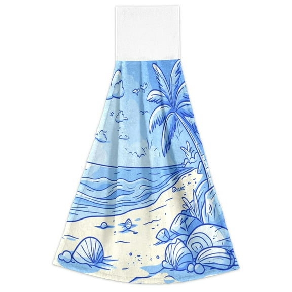 Beach Scene 2 Pack 14''x18'' Hand Towels Soft Coral Fleece Quick Dry Hook and Loop for Kitchen Bathroom