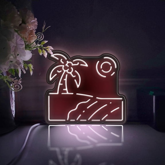 Beach Scene Led Light Box, Dimmable Neon-Like Light Signs USB Power for Wall Decor Bedroom Decoration, Static Light (WxH) 16"x14"