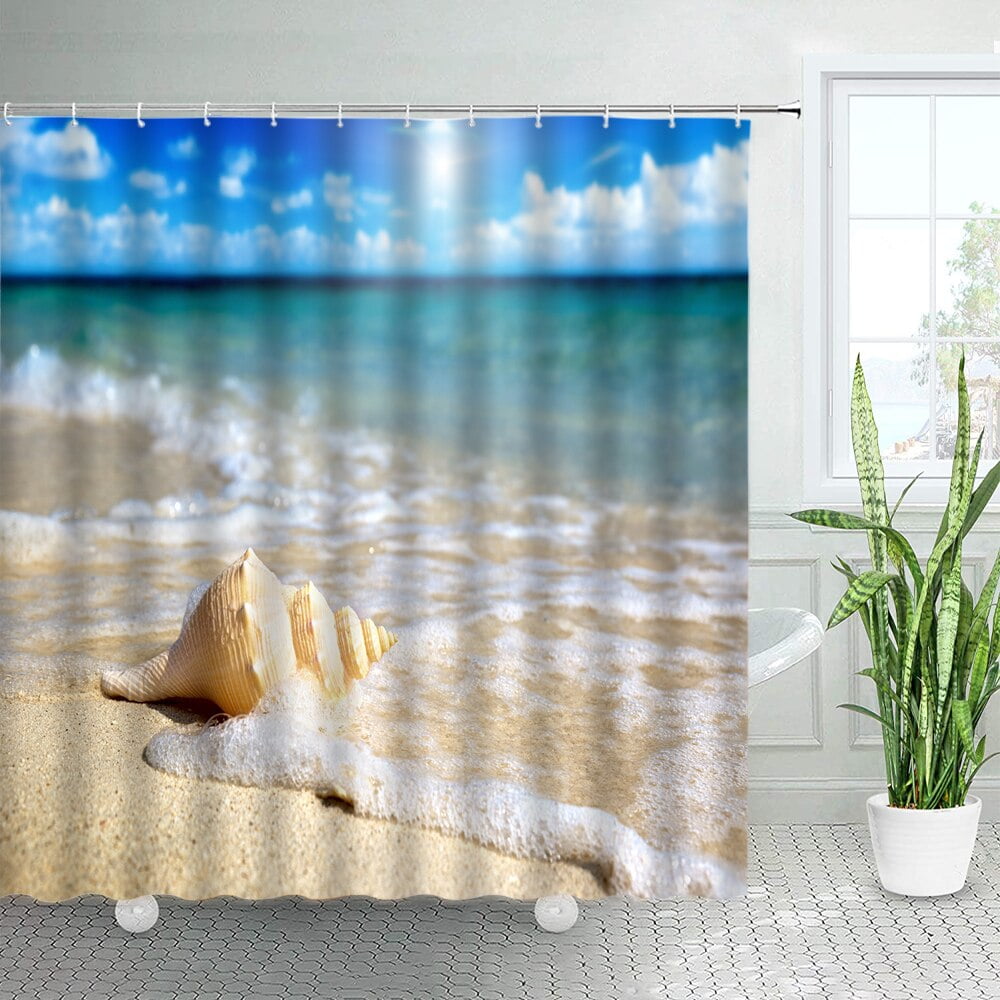 Beach Scene Shower Curtains Tropical Summer Seaside Scenery Window