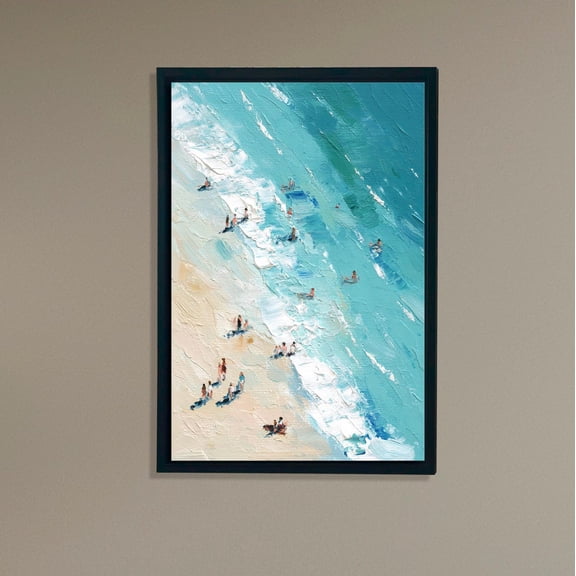 Beach Scene Wall Art, Summer Ocean, Coastal People On Shoreline Poster, Aerial Seaside Decor, Vertical Beach Poster Home Decor, 8x12 UNFRAMED